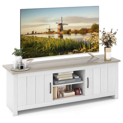 TV Stand with 2 Cabinets and Open Shelves for TVs up to 65 Inch-Natural