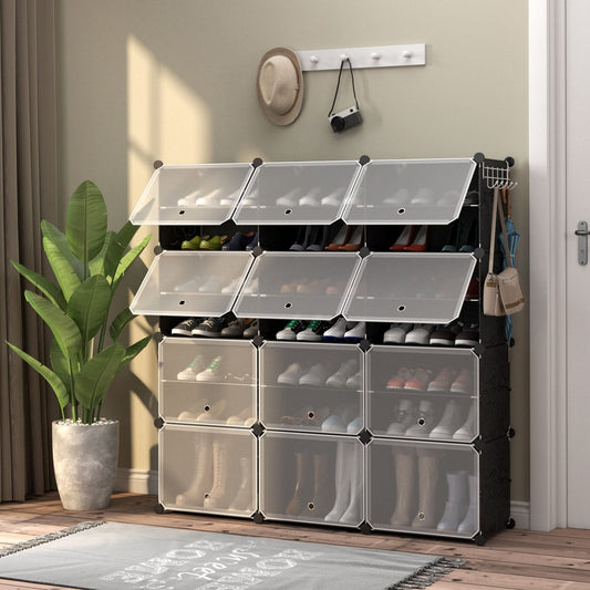 12-Cube Shoe Storage Cabinet with Removable Shelf for Hallway
