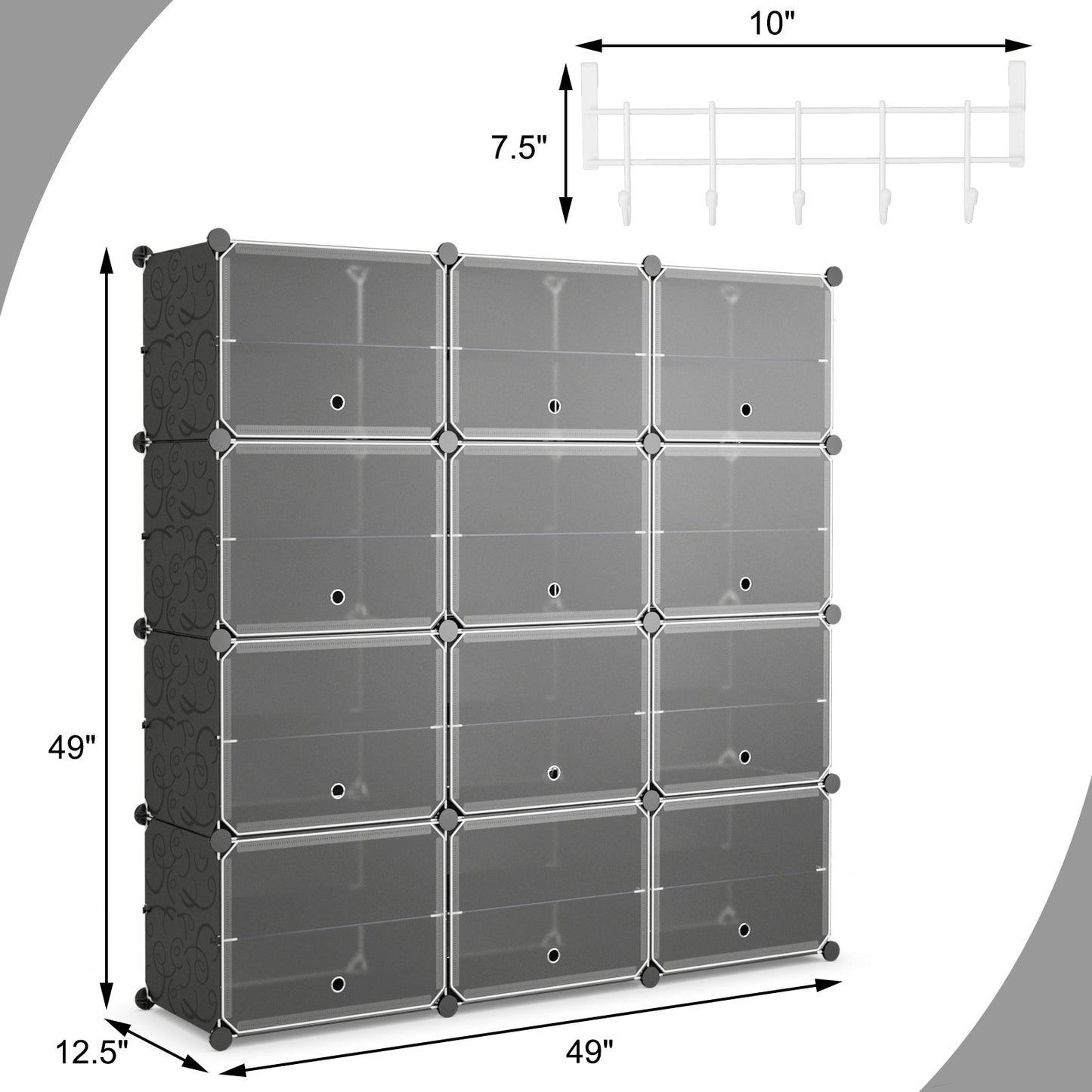 12-Cube Shoe Storage Cabinet with Removable Shelf for Hallway