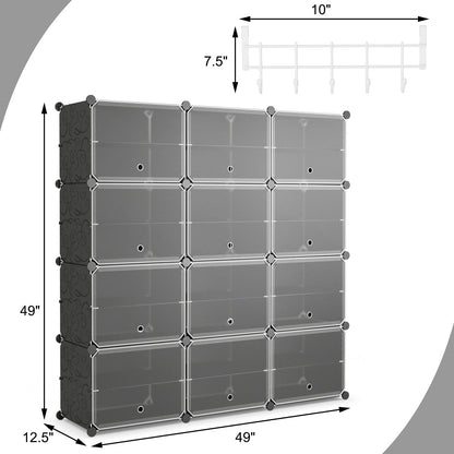 12-Cube Shoe Storage Cabinet with Removable Shelf for Hallway