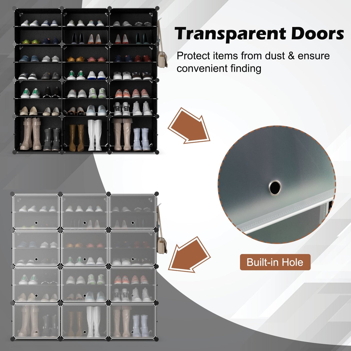 12-Cube Shoe Storage Cabinet with Removable Shelf for Hallway