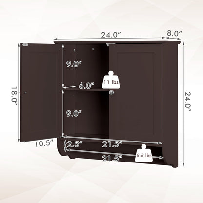 Wall Mounted Bathroom Storage Medicine Cabinet with Towel Bar-Brown
