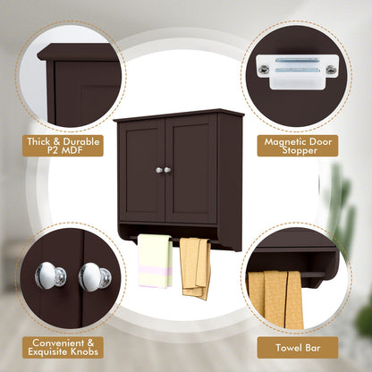 Wall Mounted Bathroom Storage Medicine Cabinet with Towel Bar-Brown