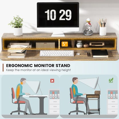 48 Inch Computer Desk with Monitor Stand Drawer and Shelves-Rustic Brown