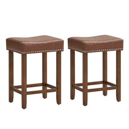 24 Inch Upholstered PU Leather Bar Stools Set of 2-Brown