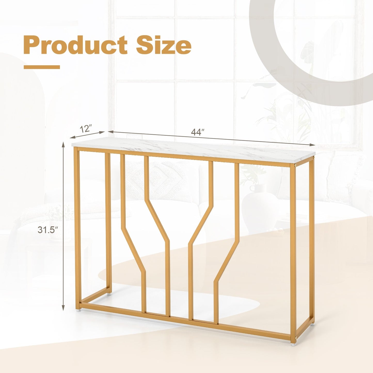 110 cm Gold Console Table Entryway Table with Faux Marble Tabletop-White &amp; Golden