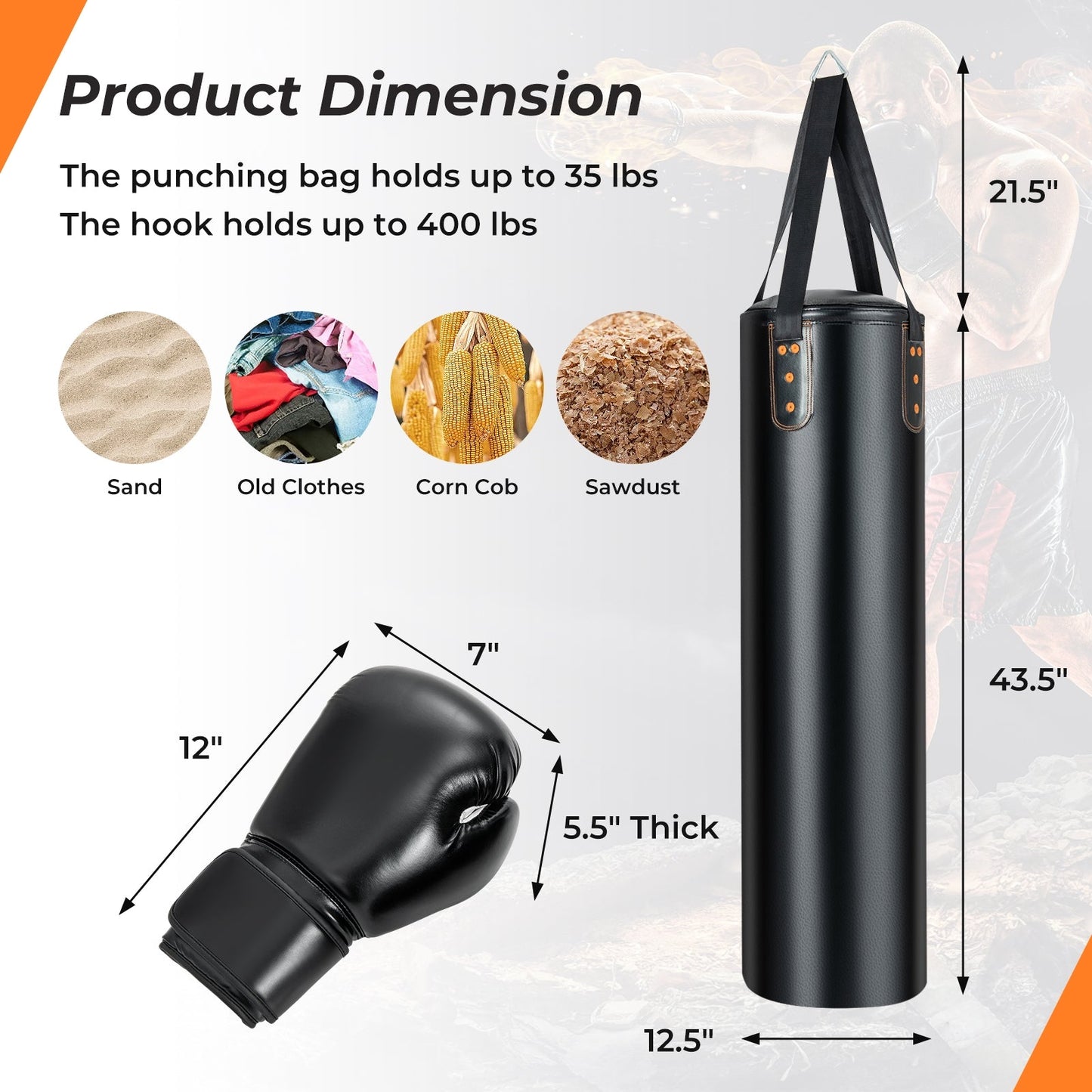 4-In-1 Hanging Punching Bag Set with Punching Gloves and Ceiling Hook