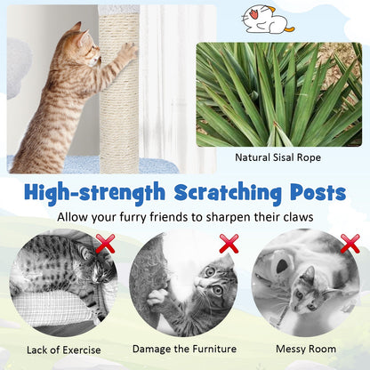 Multi-level Cat Tower with Sisal Covered Scratching Posts-Blue