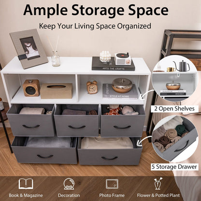 Fabric Dresser with 5 Drawers for Bedroom-White