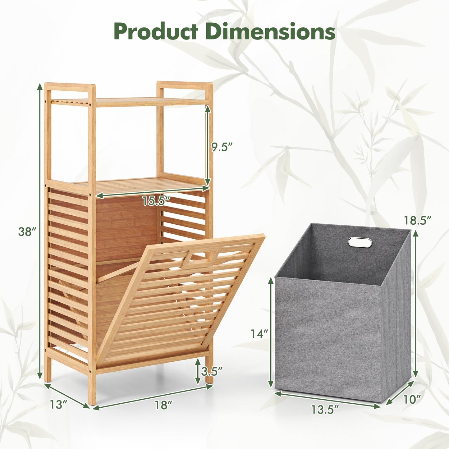 Tilt out Laundry Hamper with 2-Tier Storage Shelves-Natural