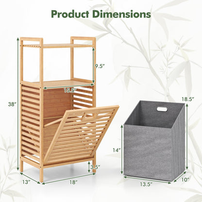 Tilt out Laundry Hamper with 2-Tier Storage Shelves-Natural