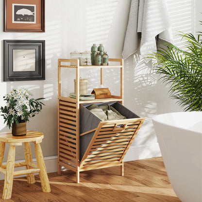Tilt out Laundry Hamper with 2-Tier Storage Shelves-Natural