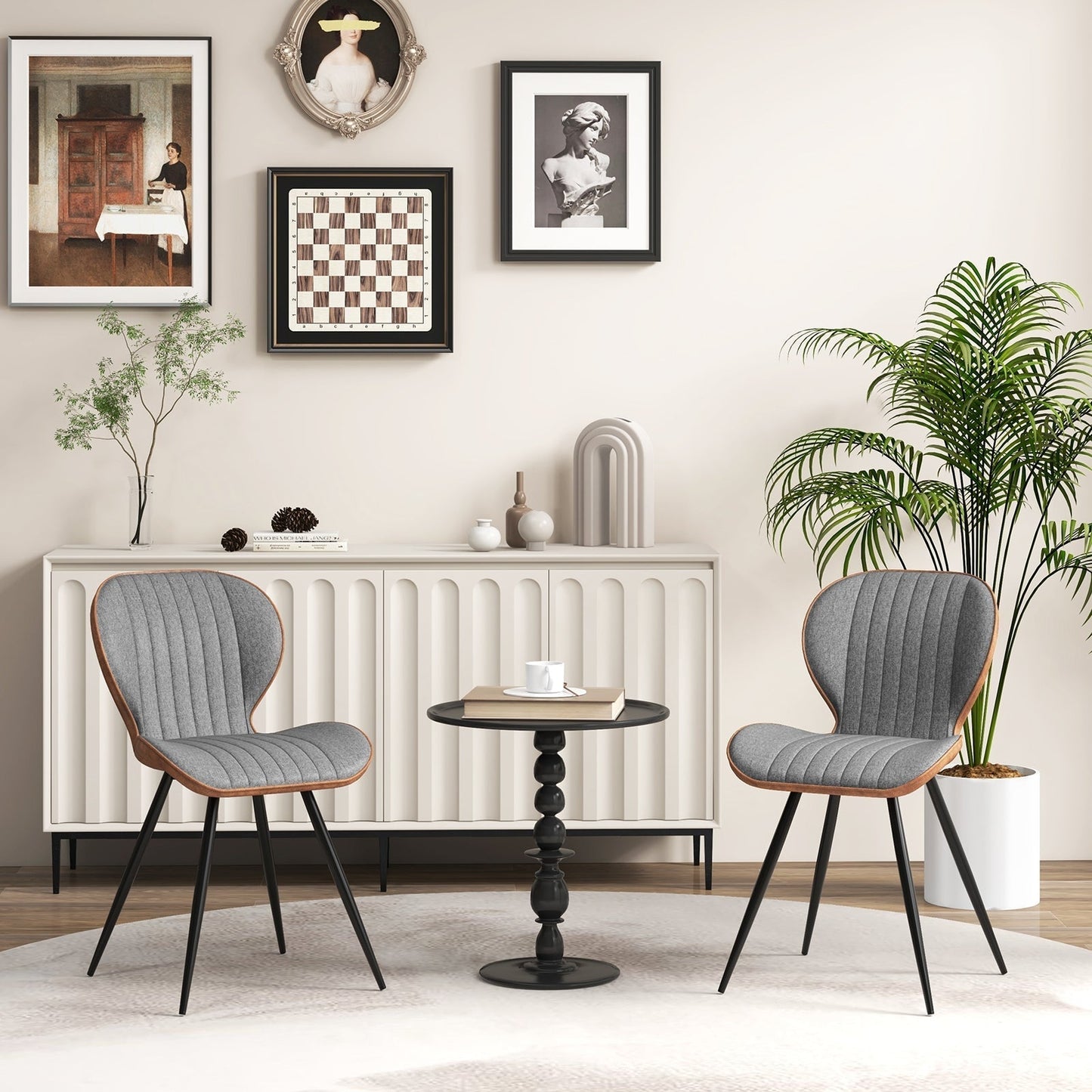 2 Set Armless Dining Chair Modern Accent Chairs with Curved Backrest-Grey