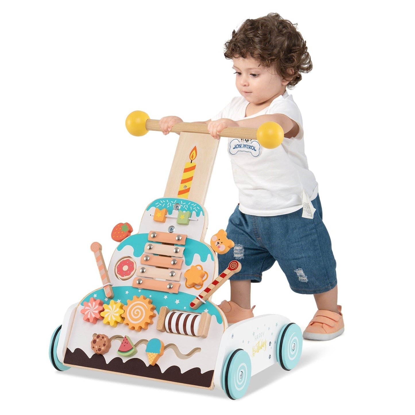 3-Level Height Adjustable Montessori Wooden Baby Walker for 1+ Years Old-White