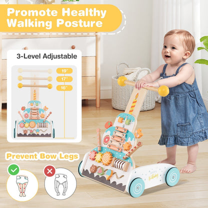 3-Level Height Adjustable Montessori Wooden Baby Walker for 1+ Years Old-White