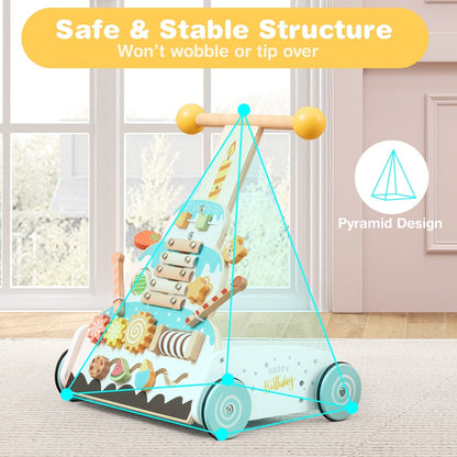 3-Level Height Adjustable Montessori Wooden Baby Walker for 1+ Years Old-White