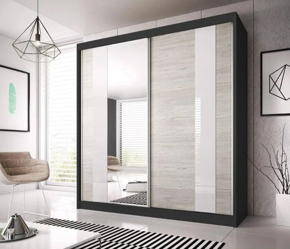 Mable-XII 2-Door Sliding Wardrobe - Kathult Oak and White