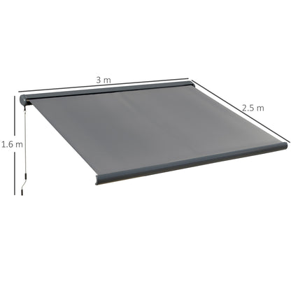 Outsunny 3 x 2.5m Electric Awning with Remote Controller, Aluminium Frame DIY Retractable Awning, UV50+ Sun Shade Canopy for Garden Patio Deck Door Window, Grey