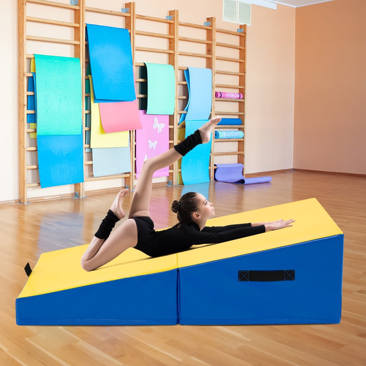 Incline Gymnastics Mat Indoor Outdoor Folding Exercise Yoga Mat-Yellow