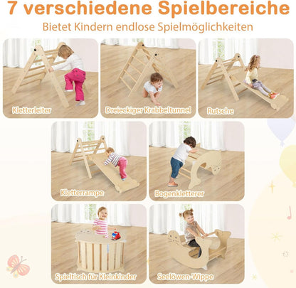 7-in-1 Indoor Wooden Foldable Climbing Toys for Toddlers-Natural