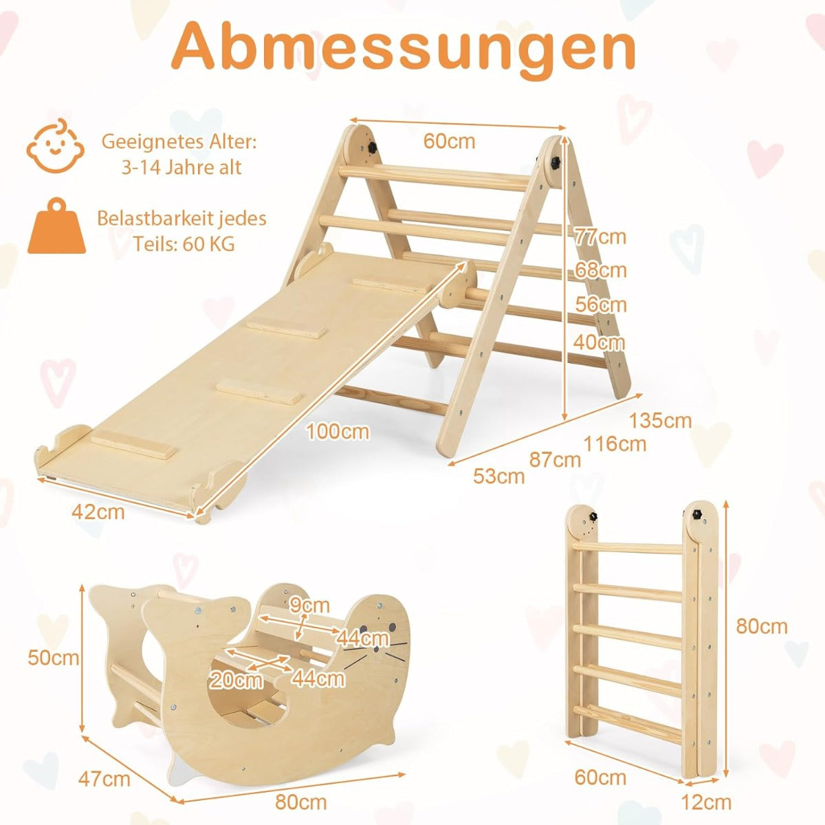 7-in-1 Indoor Wooden Foldable Climbing Toys for Toddlers-Natural
