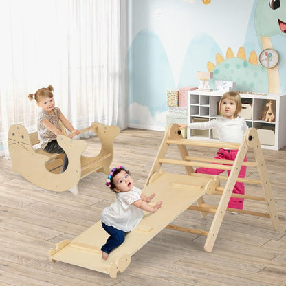 7-in-1 Indoor Wooden Foldable Climbing Toys for Toddlers-Natural