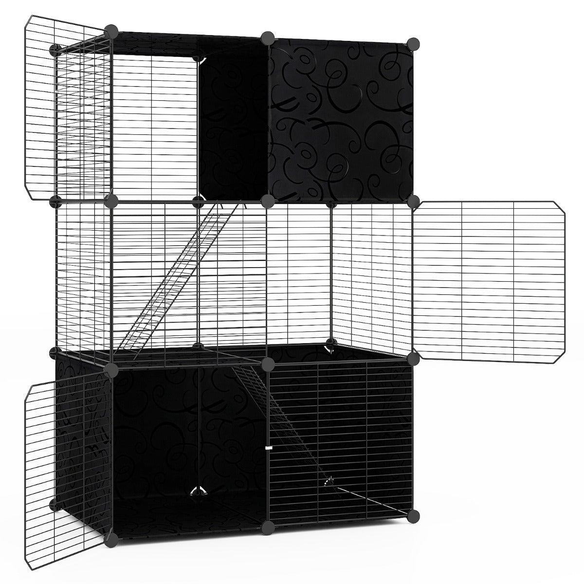 3-Tier Indoor Metal Wire Kitten Enclosure with 2 Ramps and Pet Pen-Black