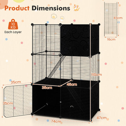 3-Tier Indoor Metal Wire Kitten Enclosure with 2 Ramps and Pet Pen-Black