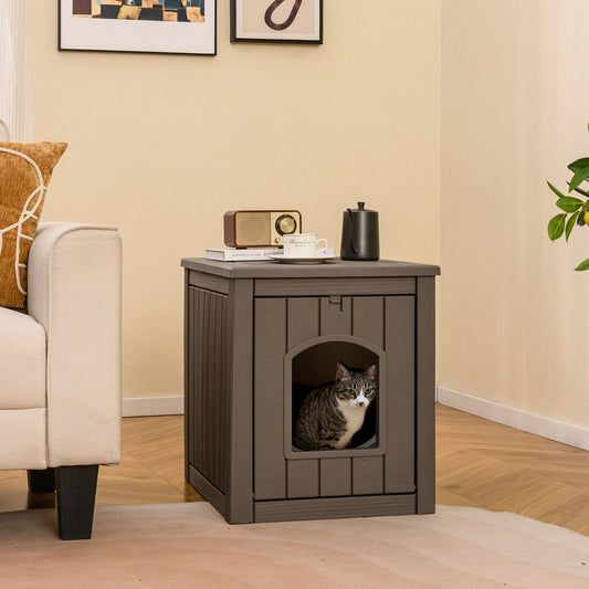 Indoor Outdoor Cat House with Flip Front Door and Raised Floor-Coffee