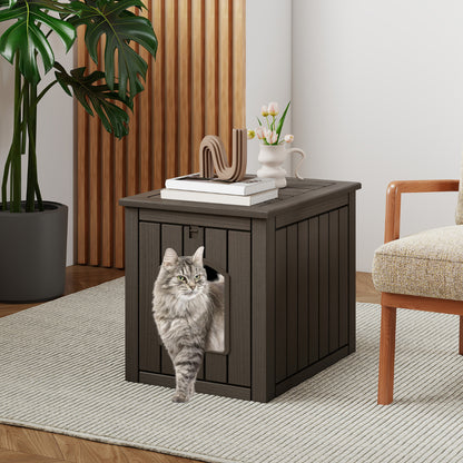 Indoor Outdoor Cat House with Flip Front Door and Raised Floor-Coffee