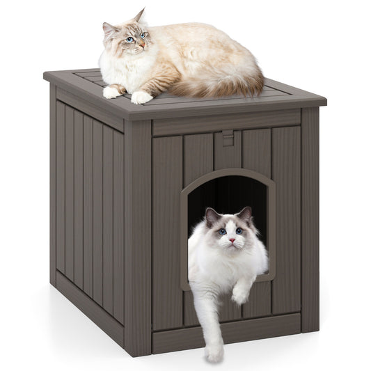 Indoor Outdoor Cat House with Flip Front Door and Raised Floor-Coffee