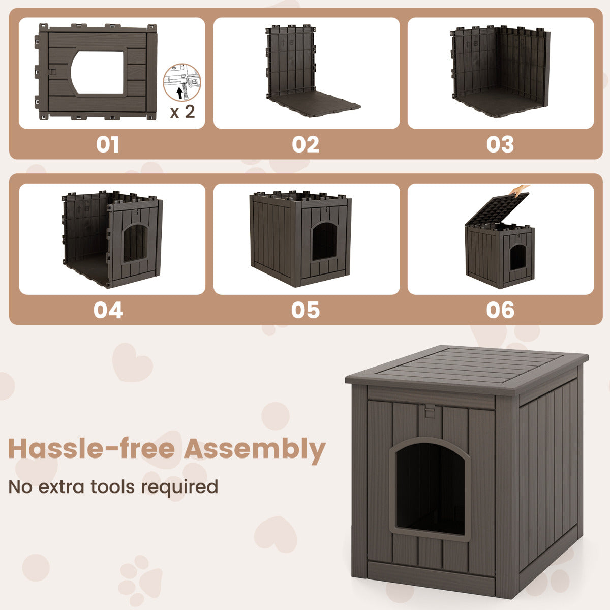 Indoor Outdoor Cat House with Flip Front Door and Raised Floor-Coffee