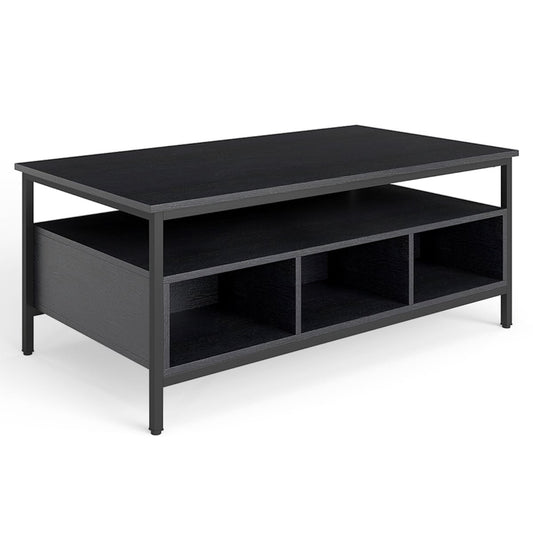 Industrial 3-Tier Coffee Table ith Open Shelf and 6 Compartments-Black