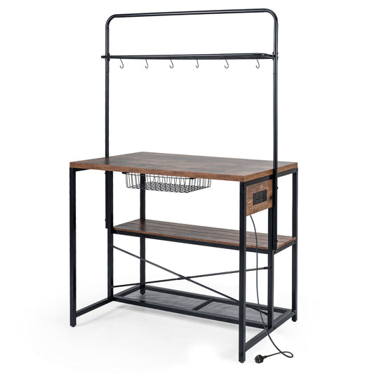 Industrial Bakers Rack Storage Island in Black