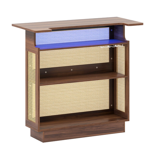 Industrial Home Bar Unit with RGB LED Light and App Control for Kitchen Living Room-Brown