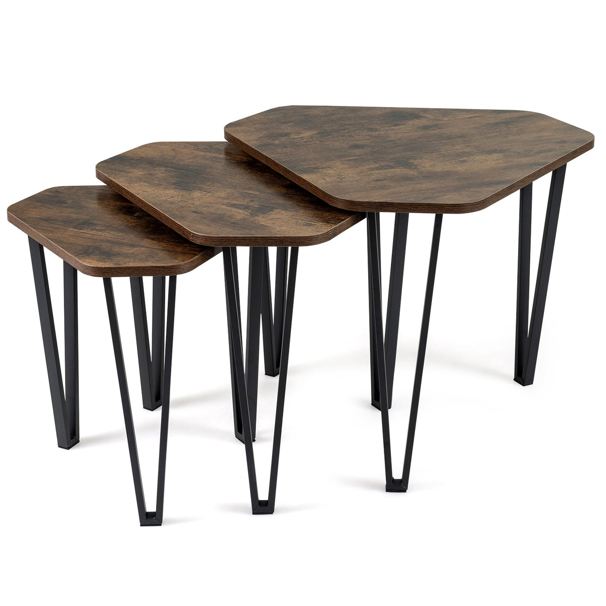 Industrial Nesting Coffee Table Set of 3 in Rustic Brown