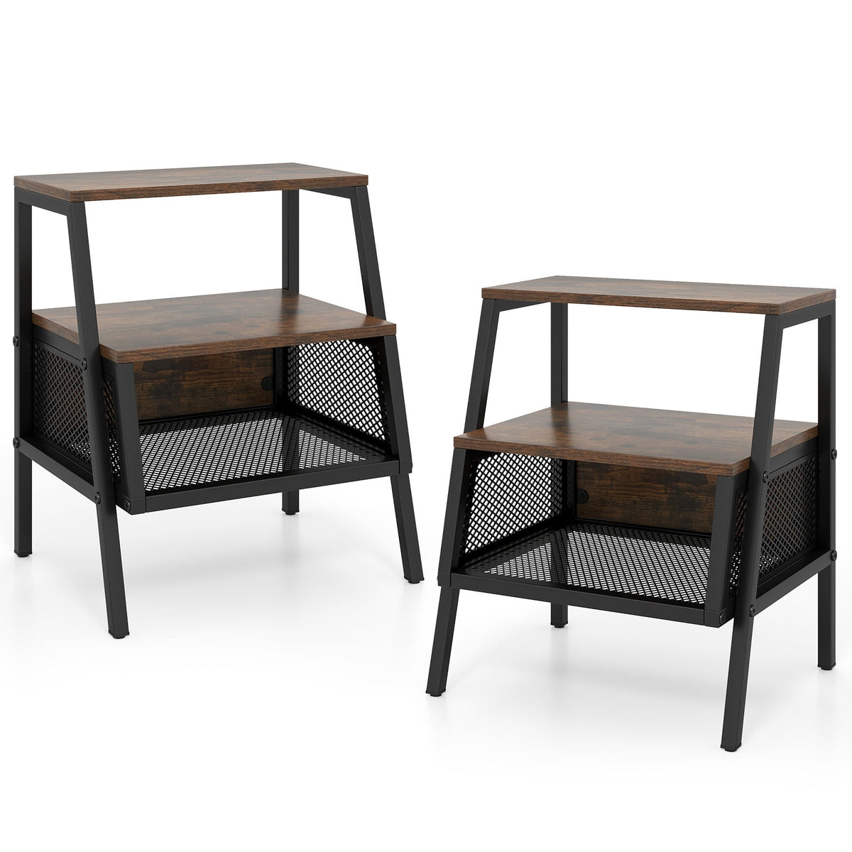 Industrial Nightstand Set of 2 in Rustic Brown