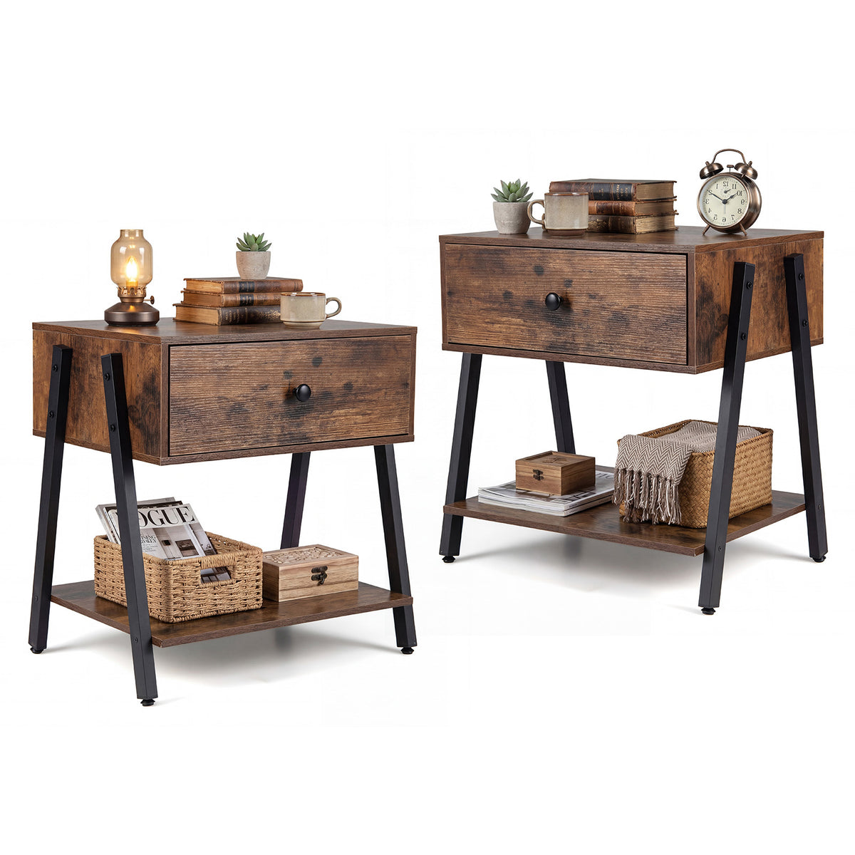 Industrial Nightstand Drawer Brown