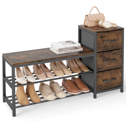 Industrial Shoe Bench in Rustic Brown