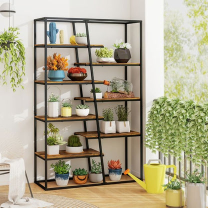 7-Tier Industrial Etagere Bookcase with Heavy-duty Metal Frame-Rustic Brown
