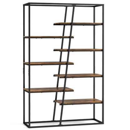 7-Tier Industrial Etagere Bookcase with Heavy-duty Metal Frame-Rustic Brown