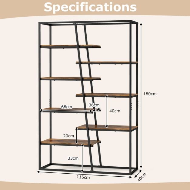 7-Tier Industrial Etagere Bookcase with Heavy-duty Metal Frame-Rustic Brown