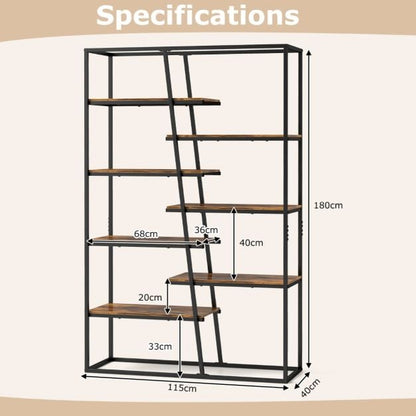 7-Tier Industrial Etagere Bookcase with Heavy-duty Metal Frame-Rustic Brown