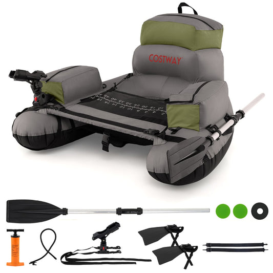 Inflatable Fishing Float Tube Portable Fishing Boat with Shoulder Straps-Green