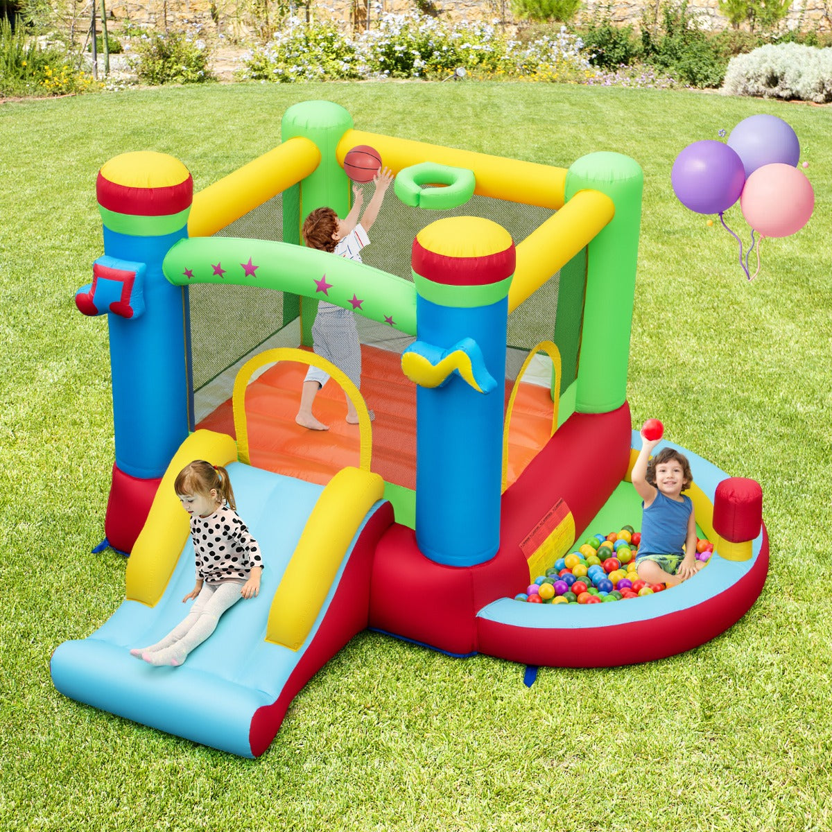 Inflatable Bounce House with Slide and Jumping Area wihtout Blower