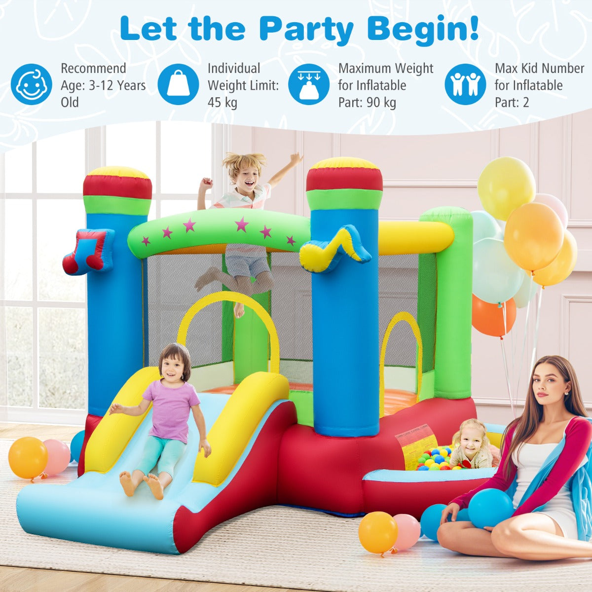 Inflatable Bounce House with Slide and Jumping Area wihtout Blower