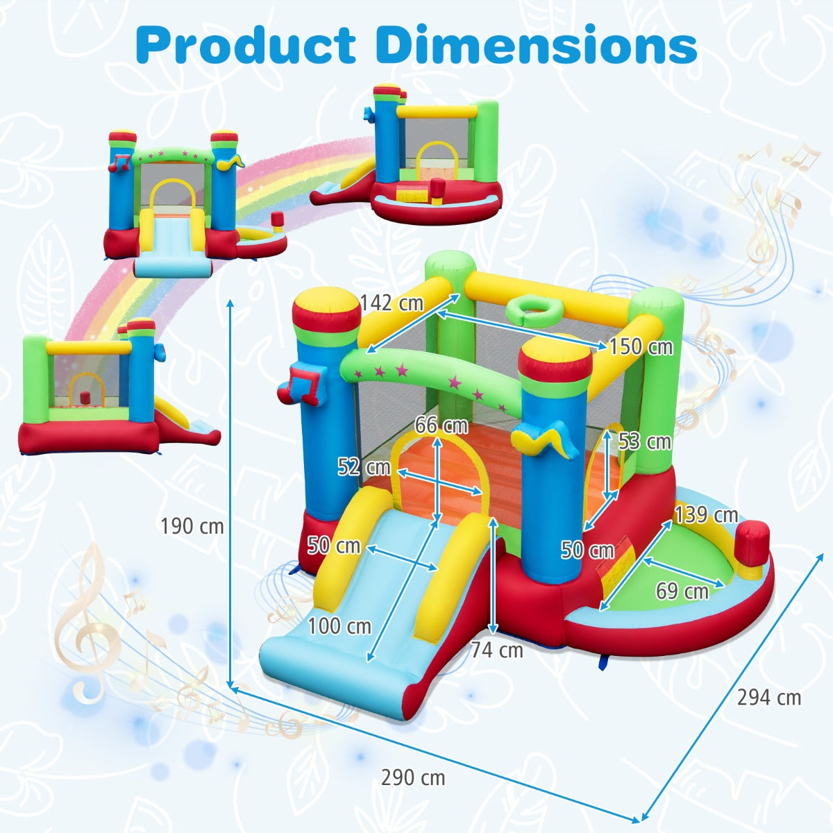 Inflatable Bounce House with Slide and Jumping Area wihtout Blower
