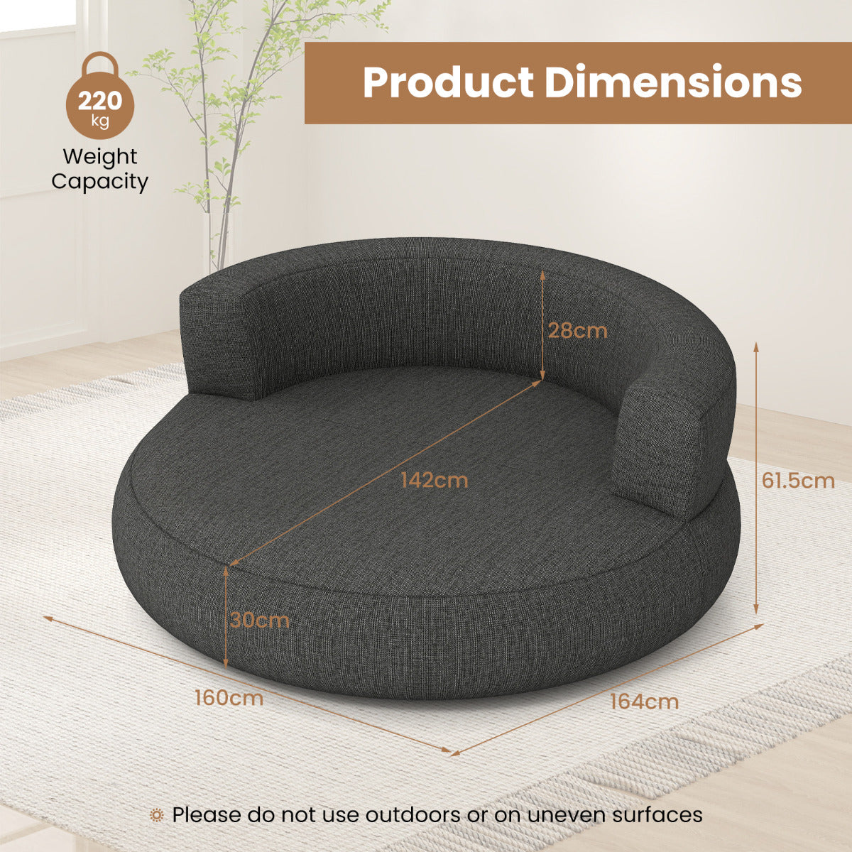 Inflatable Couch Inflatable Lounger Air Sofa with Detachable Cover-Grey