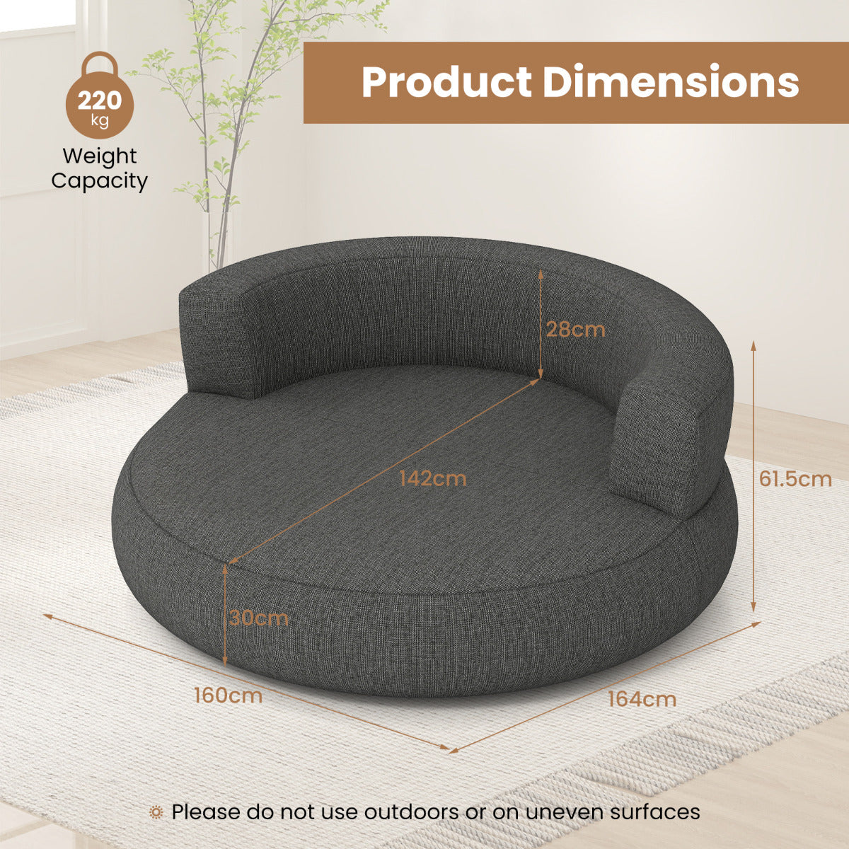 Inflatable Couch Inflatable Lounger Air Sofa with Detachable Cover-Grey