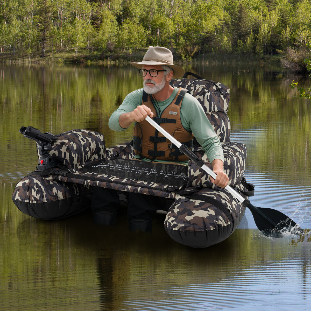 Inflatable Fishing Float Tube Portable Fishing Boat with Shoulder Straps-Colourful